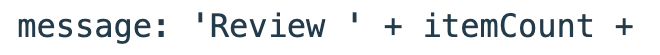 The message expression now includes itemCount. Enlarge to inspect the complete beforeLoad handler and VIEW guard.
