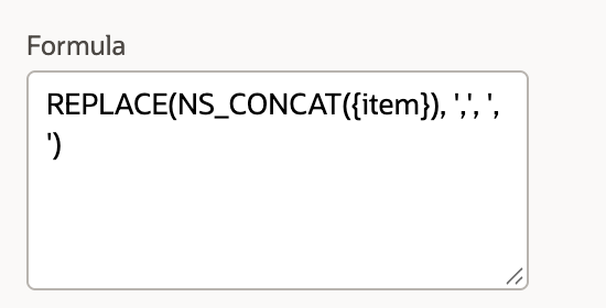 REPLACE wraps NS_CONCAT to replace each comma with comma-space.
