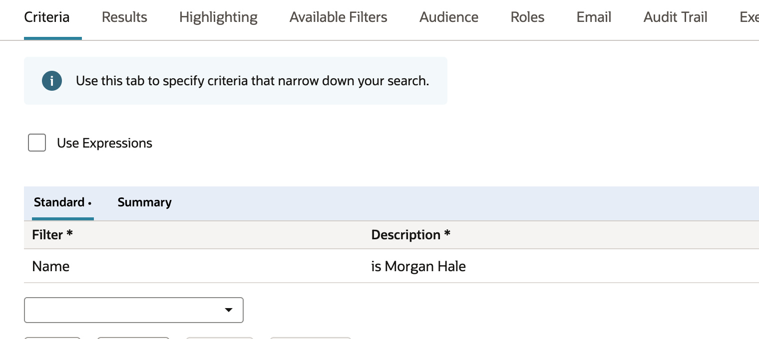 Employee Review uses the Name is Morgan Hale criterion before the preference change.