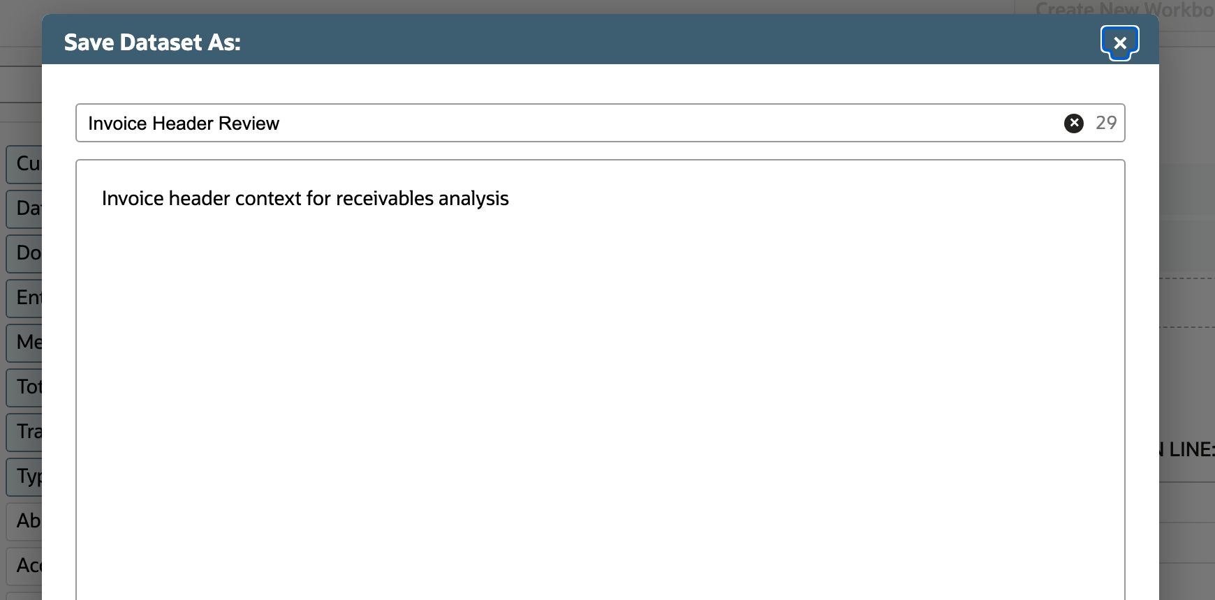 The dataset is saved under Invoice Header Review.
