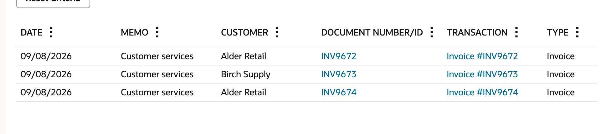 The Entity column has been renamed Customer. The final reopened view shows Location and Currency.