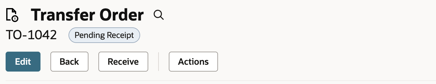 Transfer order TO-1042 in Pending Receipt status with a Receive button