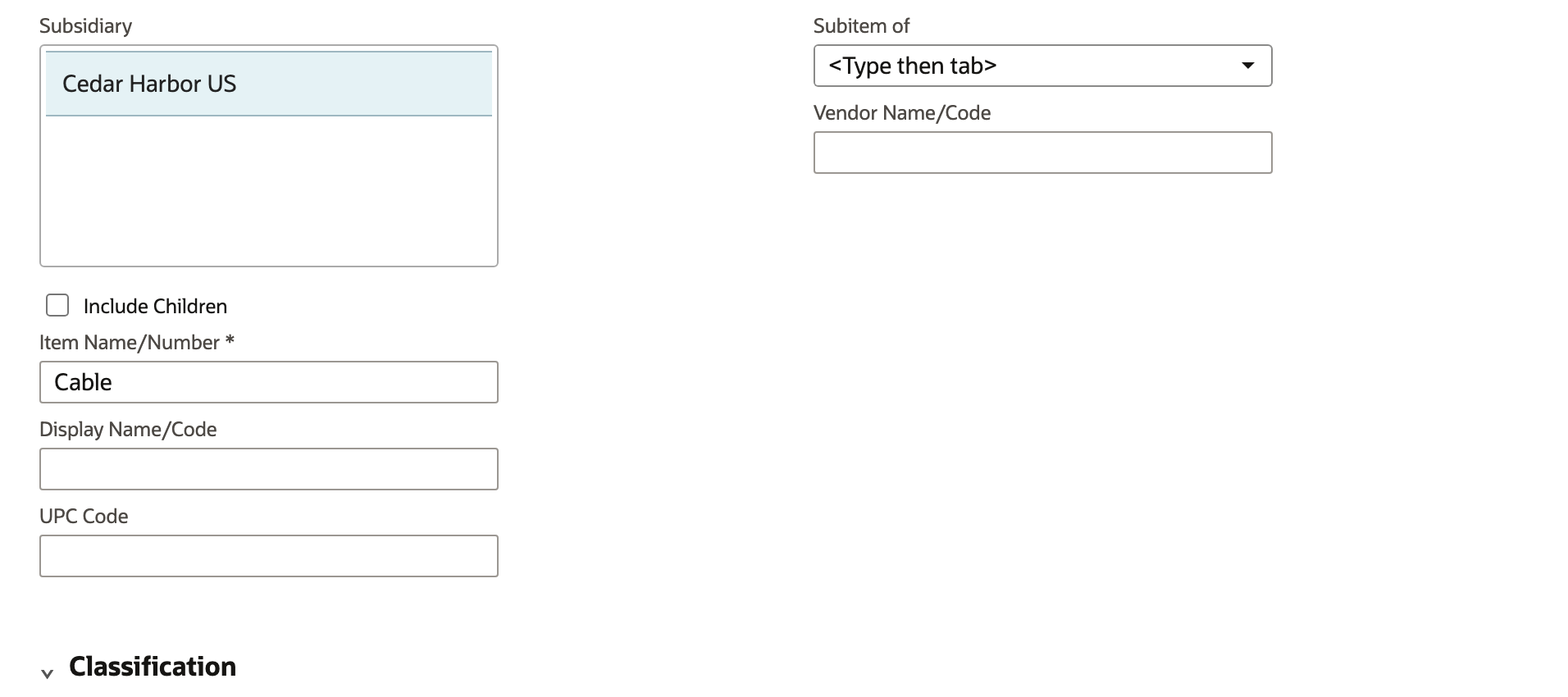 Inventory Item form with Metric Length and unit roles available