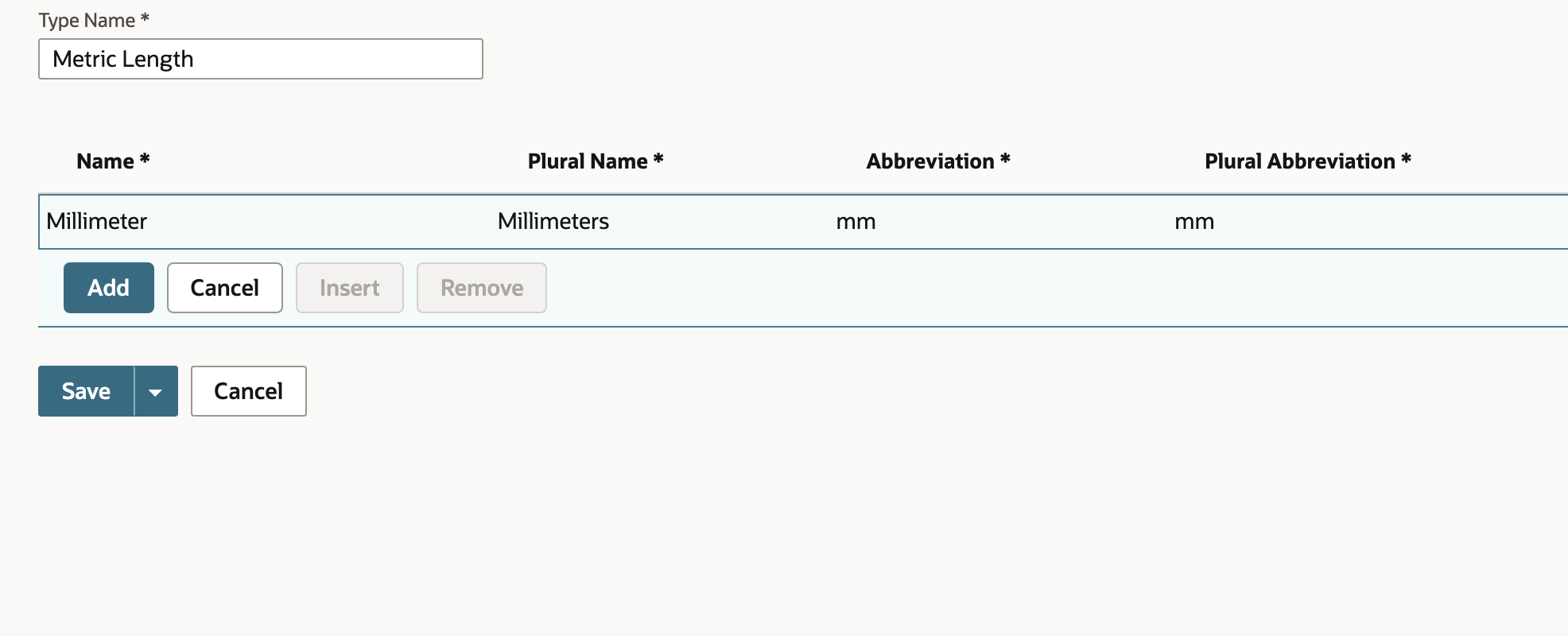 Millimeter committed as the base unit at rate 1