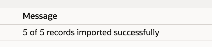 The Job Status message says 5 of 5 records imported successfully.