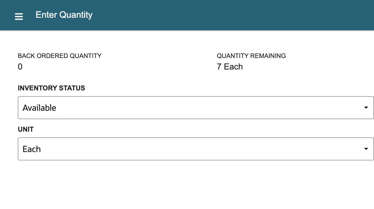 Enter the outstanding quantity using the displayed unit and status.